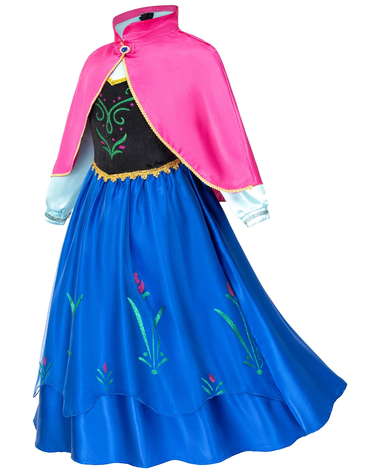 Party Chili Princess Costumes Birthday Party Dress Up For Little Girls/Long Sleeve With Cape,Wig,Crown,Gloves 9-10 Years (150)