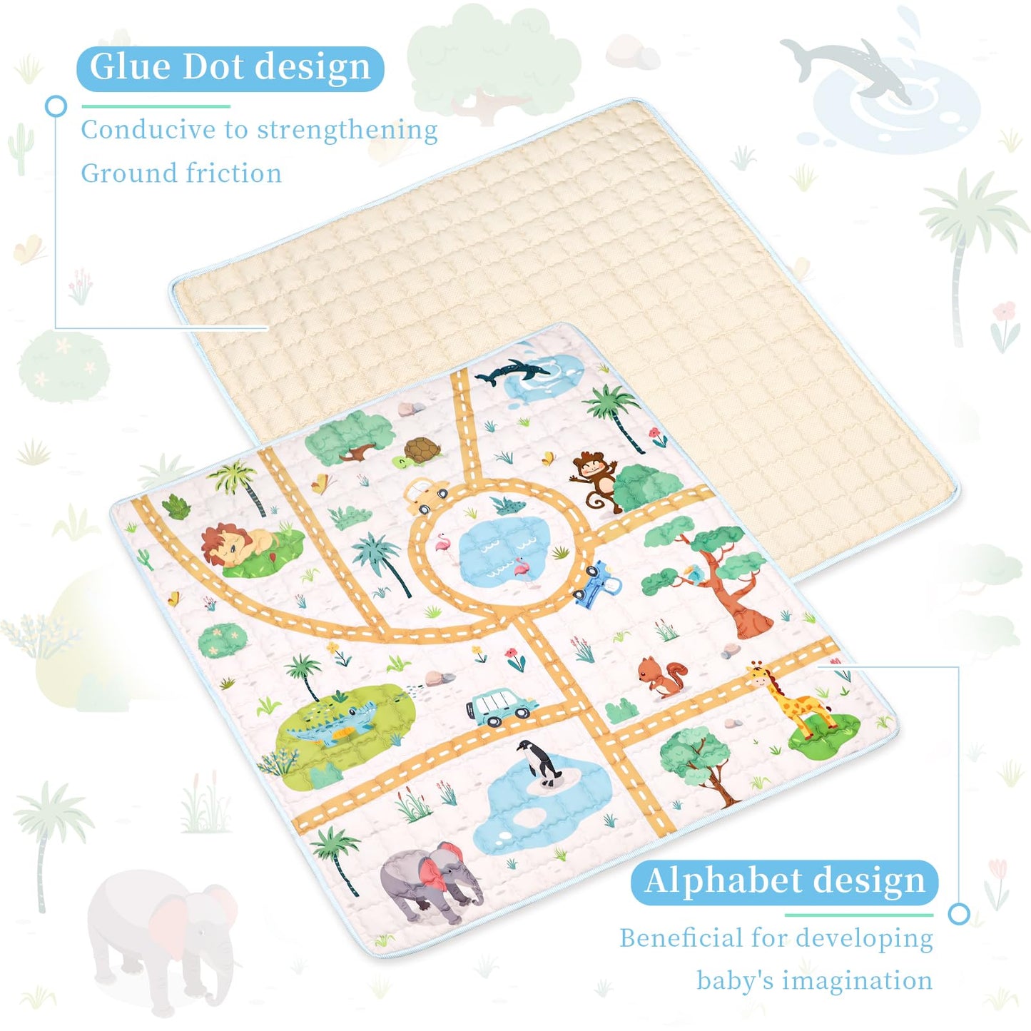 Baby Mat For Floor, Gfu Non-Slip 50X50 Mat, Thick One-Piece Crawling Mat, Infants Mat Foldable And Machine Washable For Boys (An