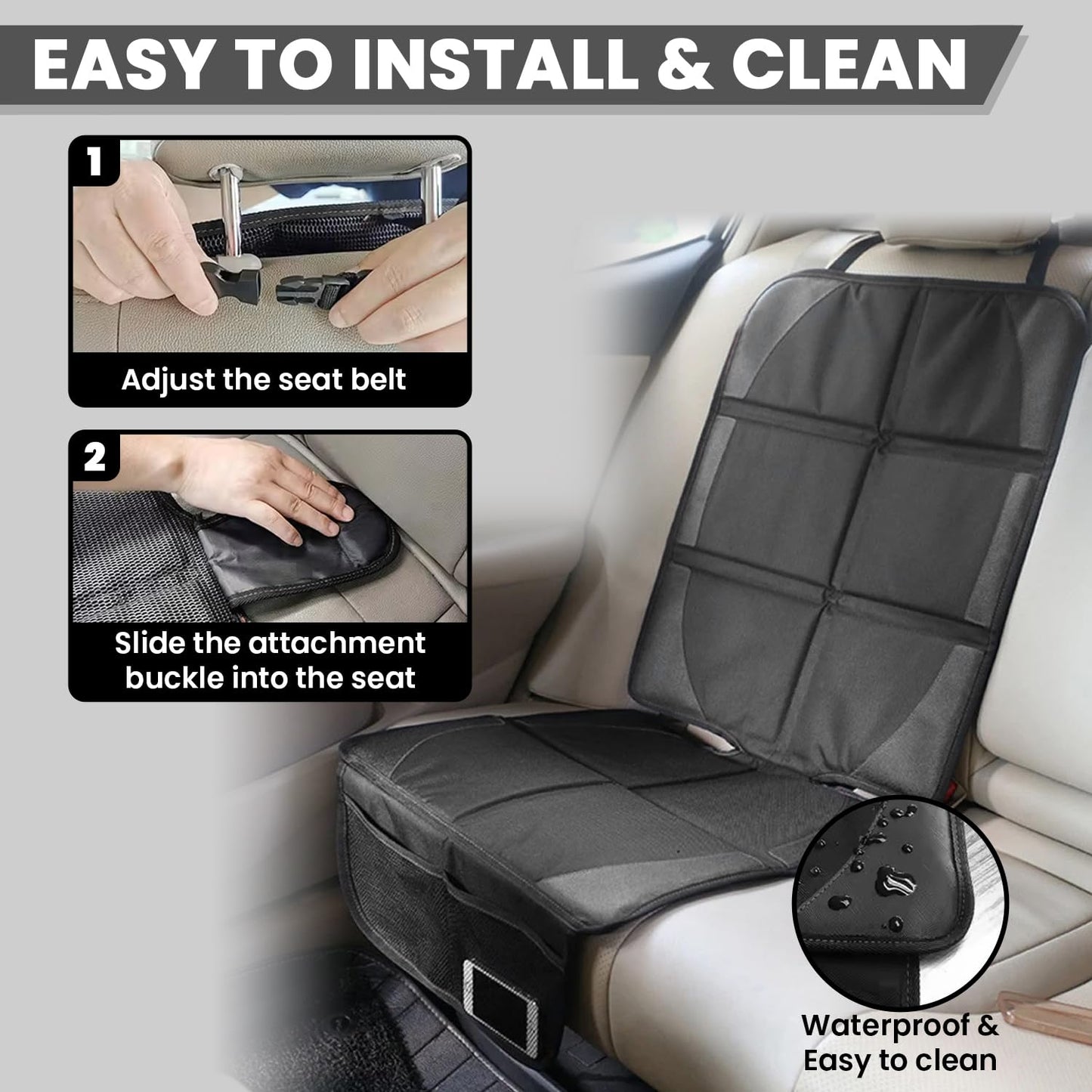 Runeti Car Seat Protector For Child And Baby Seats - 2 Pack Premium Fabic Waterproof & Non-Slip Backing Thick Padding With Mesh