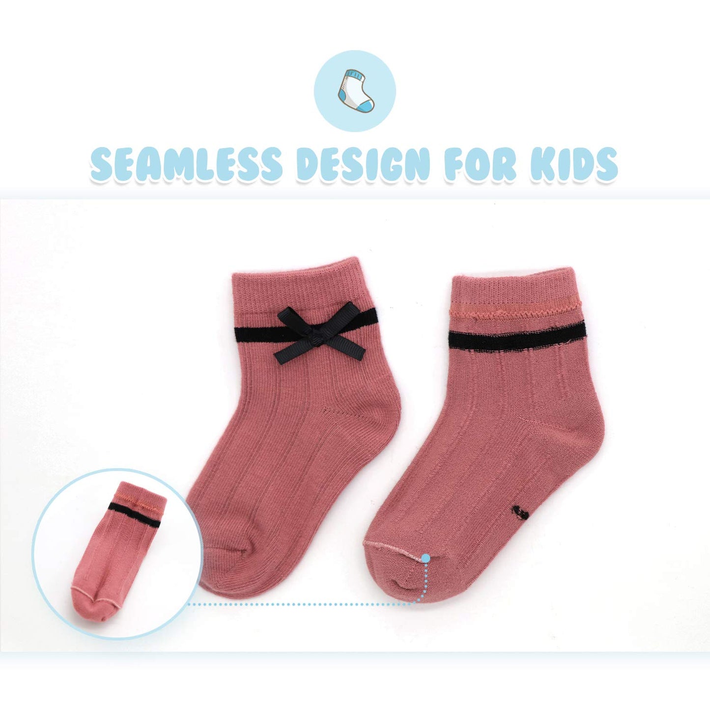 Gwenvenni Toddler Girls Socks Big Little Kids Cotton Bow Socks Low Cut 5 Pairs, 1-2T