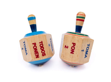 Pirinola Toma Todo Set - Wood Spinning Top Game - Set Of 2 - Kids And Adults Party Games For Mexican Fiesta, Bachelor Parties Or