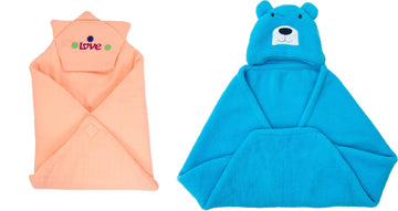 CTMKIDS Baby Wrap with Cap for Kids 74x74 cm  Peach & Baby Hooded Cum Wrap Blanket for Kids 92x66 cm  Firozi