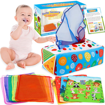 Aiduy Baby Toys 6 to 12 Months - Baby Tissue Box Toys Montessori Toys for Babies 6-12 Months - Soft Crinkle Infant Sensory Toys 