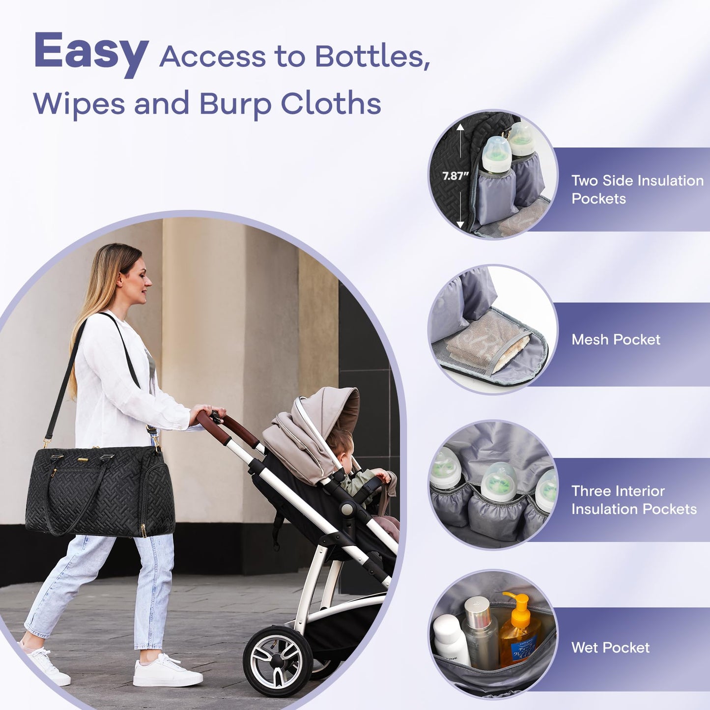 Iniuniu Diaper Bag Tote, Large Diaper Baby Bag With Cosmetic Bag Changing Pad, Multifunction Waterproof Travel Bag Mommy Bag, Bl