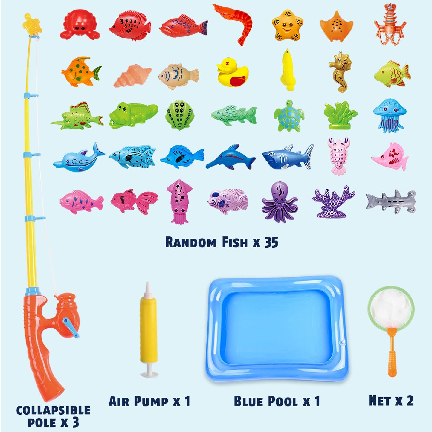 CozyBomB Kids Pool Fishing Toys Games | Summer Magnetic Floating Toy Magnet Pole Rod Fish Net Water Table Bathtub Bath Game, Lea
