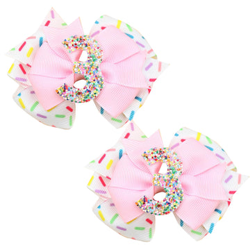 2Pcs Hair Clip, Pink Bow Hair Clips For Baby Girls 3Rd Birthday Party Decorations