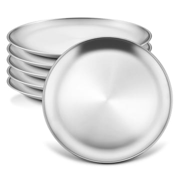Haware 6-Piece 18/8 Kids Plates, Stainless Steel 304 Dinner Dishes For Toddlers Children, 10 Inches Feeding Serving Camping Meta