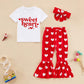 Ninobebe Toddler Girl Valentines Day Outfit Love Heart T-Shirt Bell Bottom Pants Headband 3Pcs Summer Clothes Set 1-2T