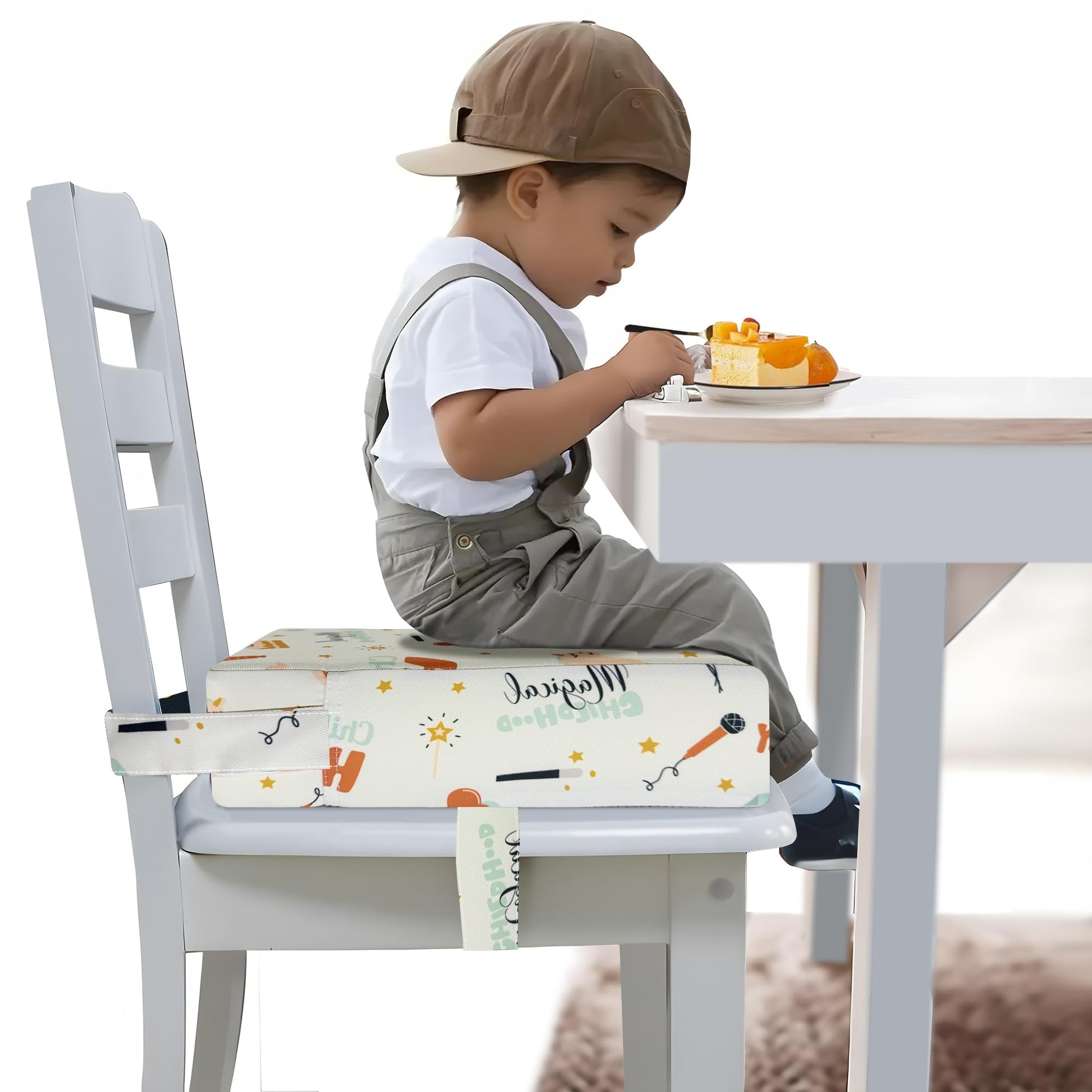 Toddler Booster Seat for Dining Table, Portable Booster Seat for Kitchen Chair, 4 Inch High-Density Foam Cushion with Adjustable