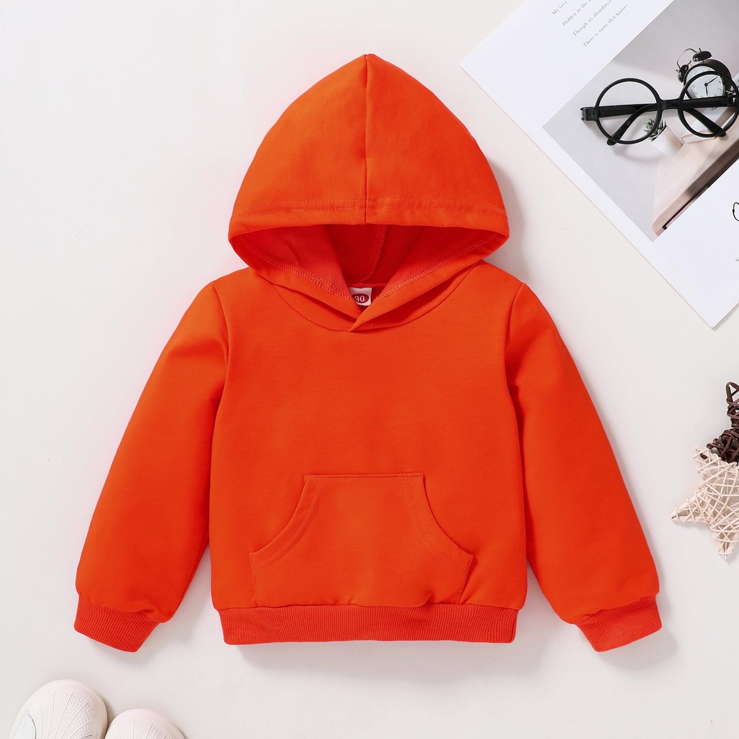 Happy Town Toddler Fall Outfits For Girl Boy Long Sleeve Hoodie Top And Long Sweatpants Set Toddler Sweatsuit (Solid Color-Orang