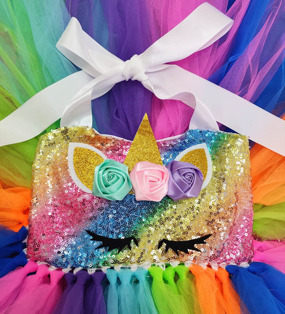 Sequin Lighted Unicorn Costume For Girls, Princess Halloween Dress Up Party Supplies Gifts Birthday Decorations Rainbow Tutu Out