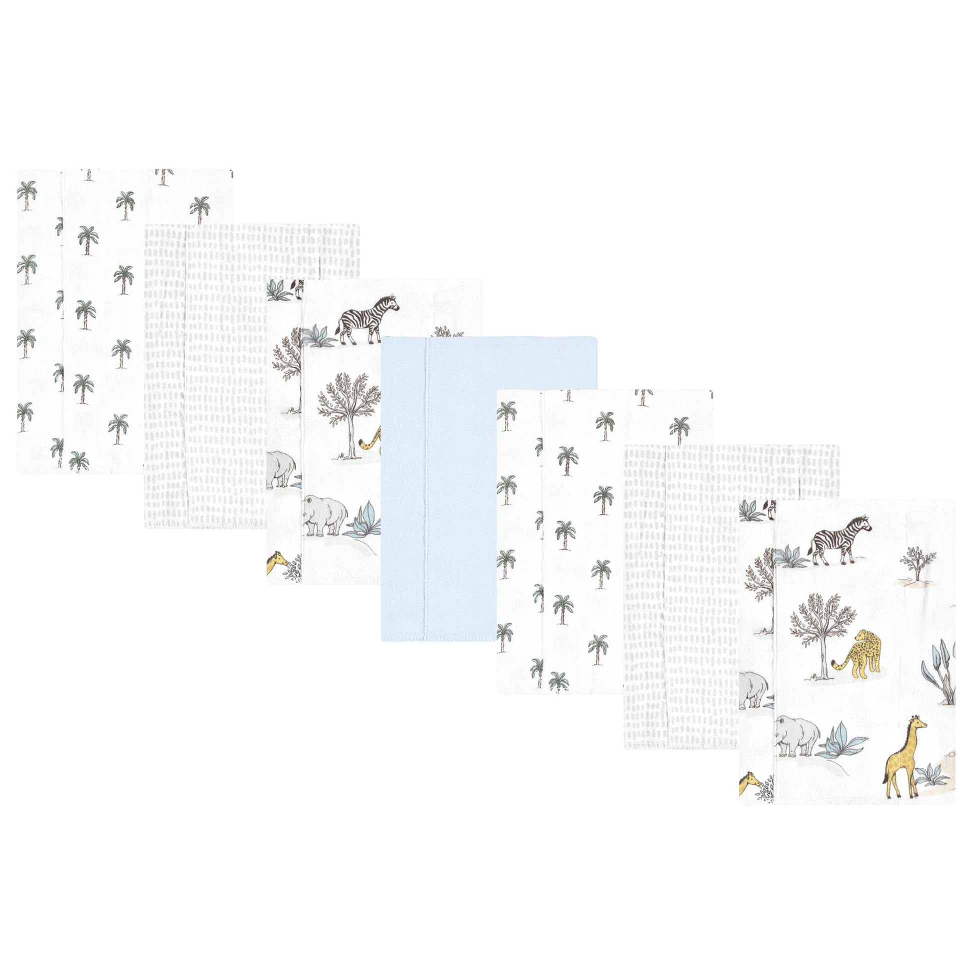 Hudson Baby Unisex Baby Cotton Flannel Burp Cloths 7-Pack, Boy Safari World, One Size