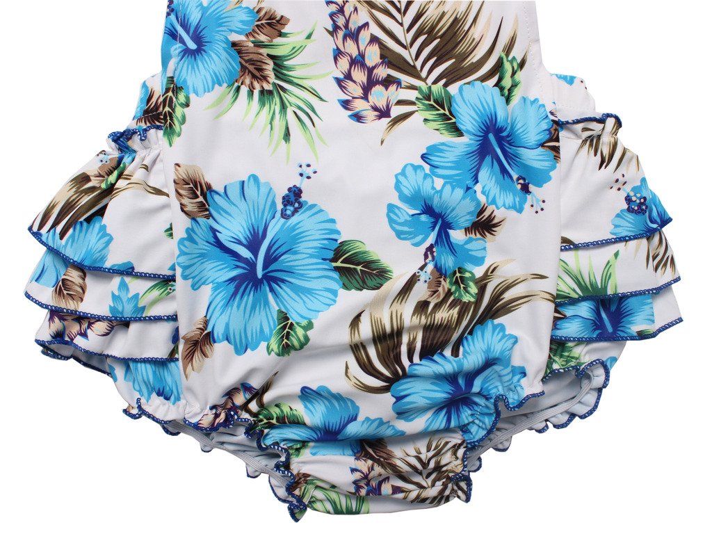 One Piece Redbub Floral Ruffles Rompers Bathing Suits Dress With Headband (Large,Light Blue)
