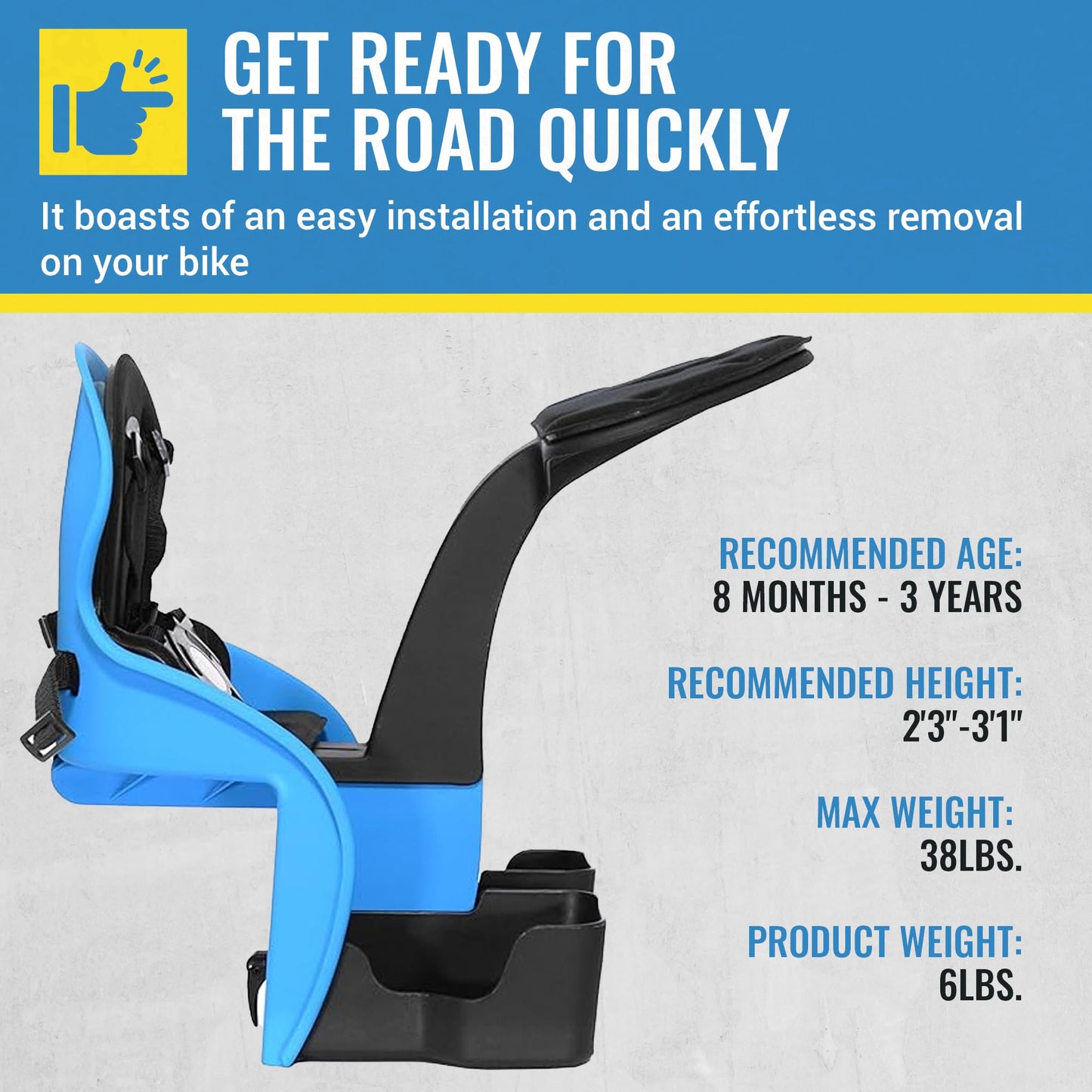 Kazam Kangaroo Classic Front Mount Bicycle Child Seat, Light Blue, Universal