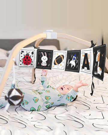 Infinno Black & White Baby Toys High Contrast Crinkle Cloth Activity Book, Infant Mirror Toys for Baby 0-6 Months, Newborn Senso