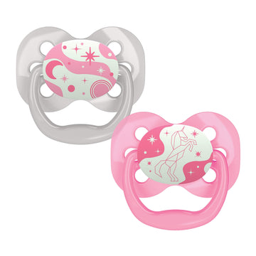 Dr. Brown'S Advantage Glow-In-The-Dark Baby Pacifier, Fully Symmetrical Soother With Soft Silicone Bulb, 0-6M, Bpa Free, Coral O