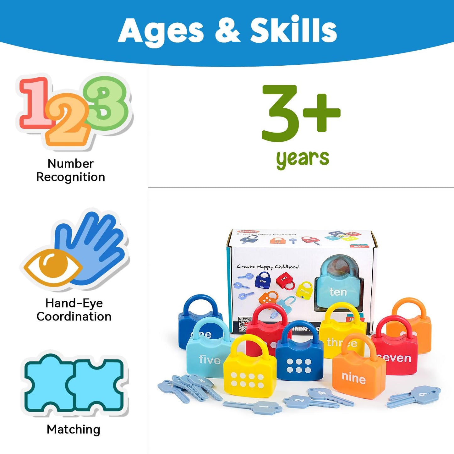 YYDeek Montessori Toys for 3 Year Old, Preschool Activities Toys Games for Toddler, Lock & Key Counting Toys for Toddlers, Math