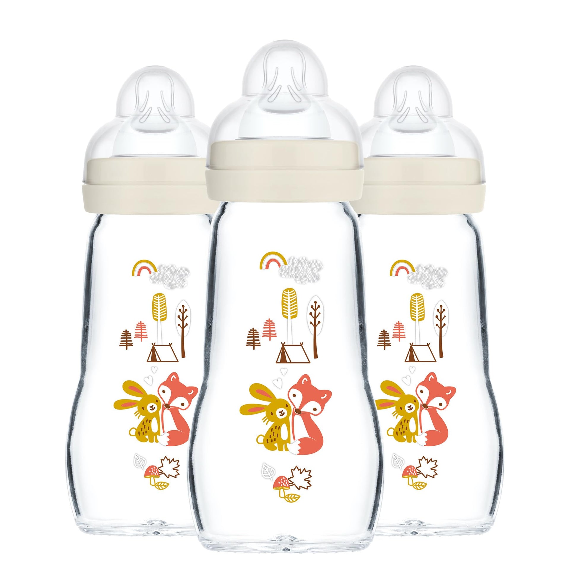 Mam Feel Good Medium Flow Premium Glass Bottle, Easy Switch Between Breast And Bottle, 9Oz, 0+ Months, Unisex, 3 Pack