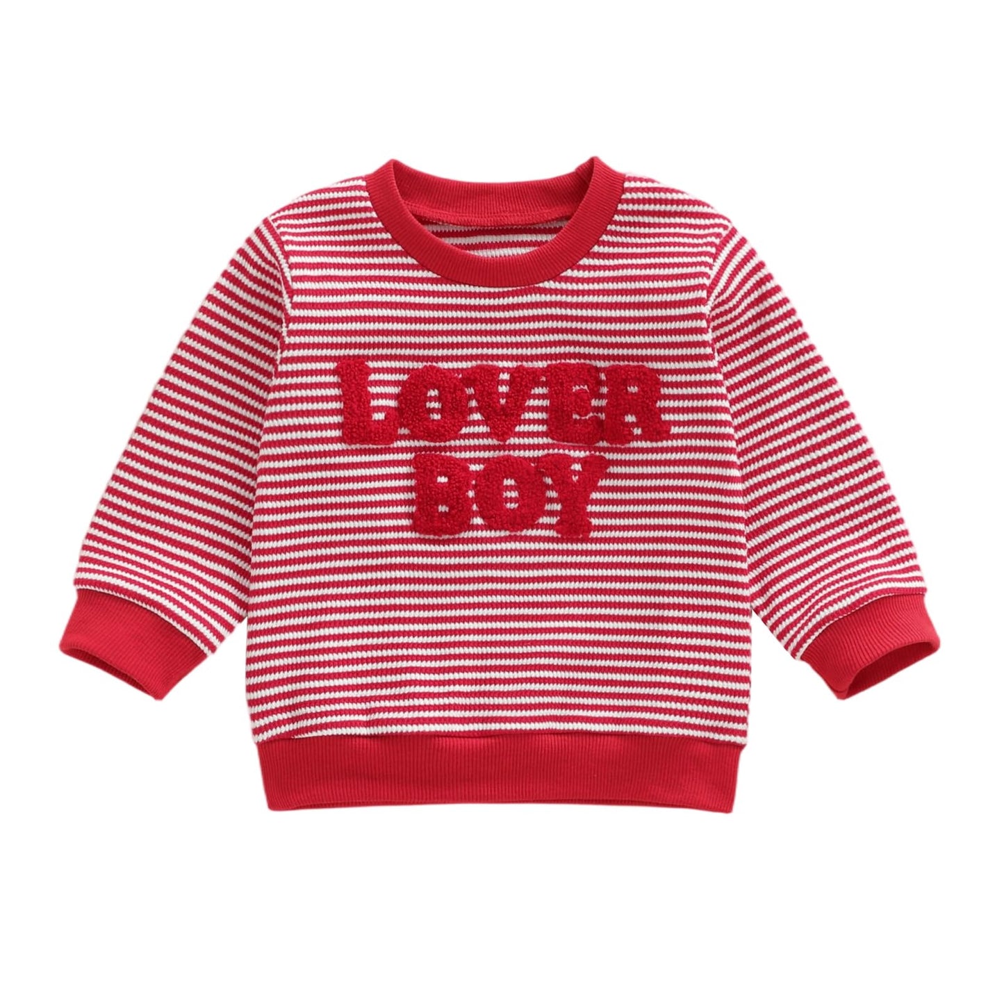 Toddler Baby Boy Valentines Outfit Lover Boy Baby Sweatshirt Striped Knit Kids Pullover Sweater Shirt Tops (Red, 6-12 Months)