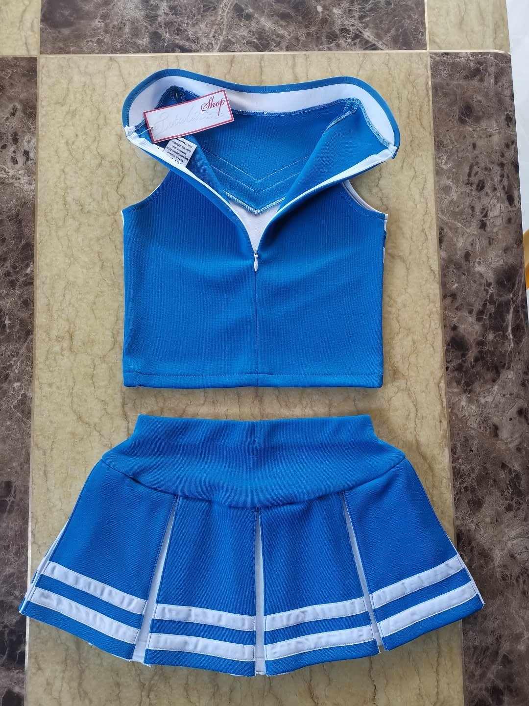 Total 2550 Little Girls' Cheerleader Cheerleading Outfit Uniform Costume Cosplay Halloween Medium Blue/White (M / 5-8)