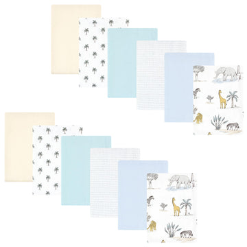 Hudson Baby Unisex Baby Cotton Flannel Burp Cloths Bundle, Boy Safari World, One Size