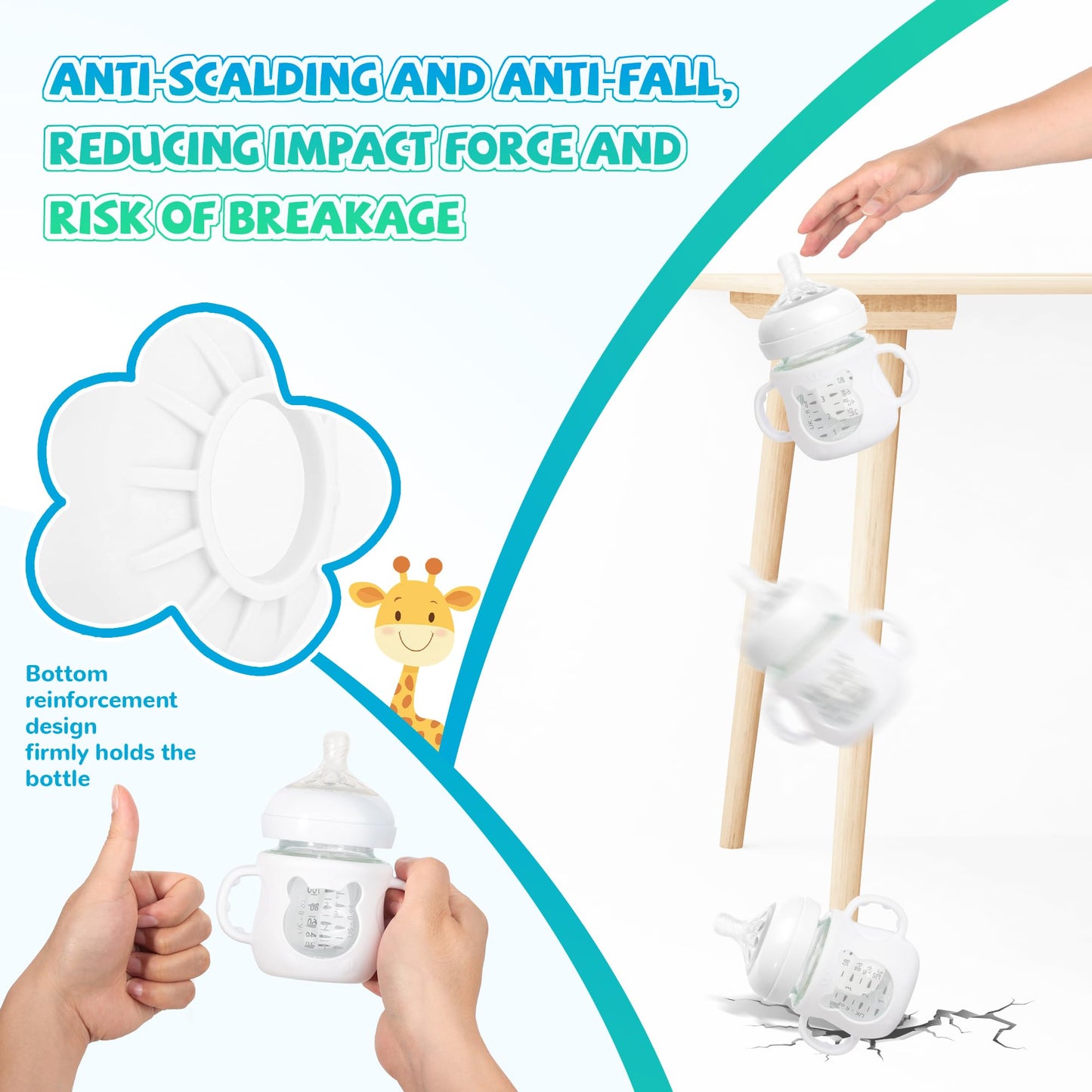 3 Pack Silicone Sleeves For Philips Avent Natural Glass Bottle, Food Grade Anti Breakage Baby Bottle Holder With Handles And 3Pc