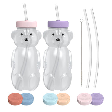 The 730 Project Honey Bear Straw Cup For Babies, 8Oz Honey Bear Cup With Travel Lid, 2-Pack Therapy Learning Honeybear Straw Cup