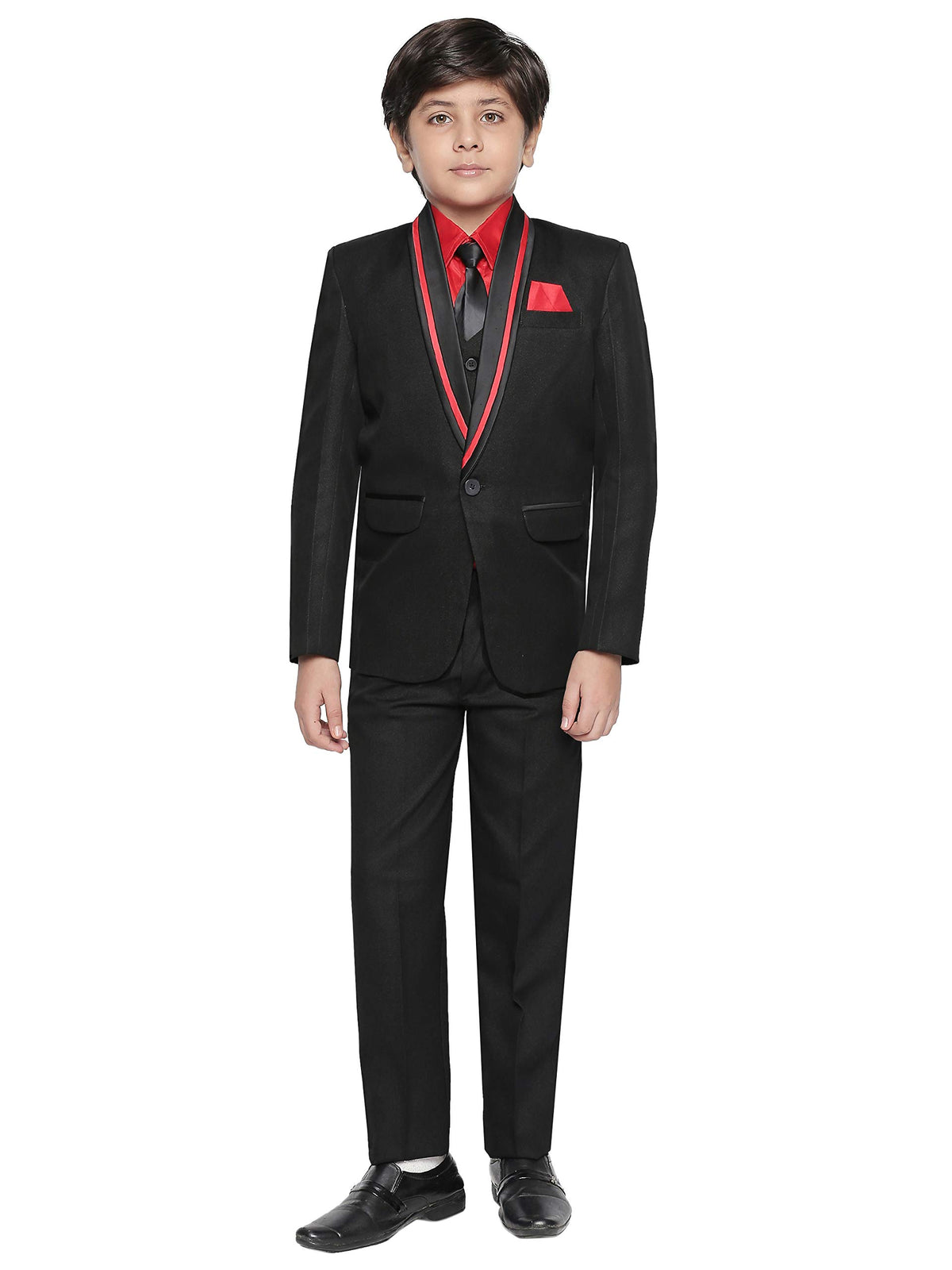 Jeetethnics Boys Black Coat Suit Set With Waistcoat Shirt And Trousers (9066Q)