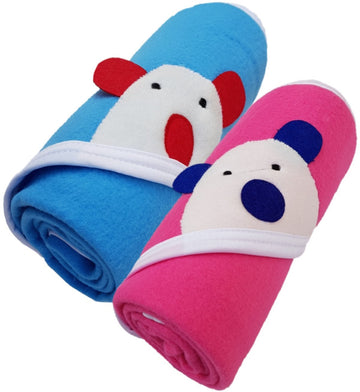 BRANDONN Newborn Biggest Size (36 INCH X 27 INCH) with Fancy Boon Border Baby Blanket for Babies (Pack of 2;Blue_HOTPINK)