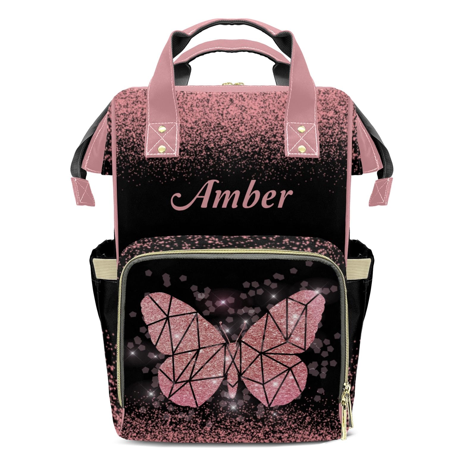 XOZOTY Butterfly Black Diaper Bags Backpack Personalized Baby Nursing Nappy Travel Tote Bag Gifts for Mom Girl