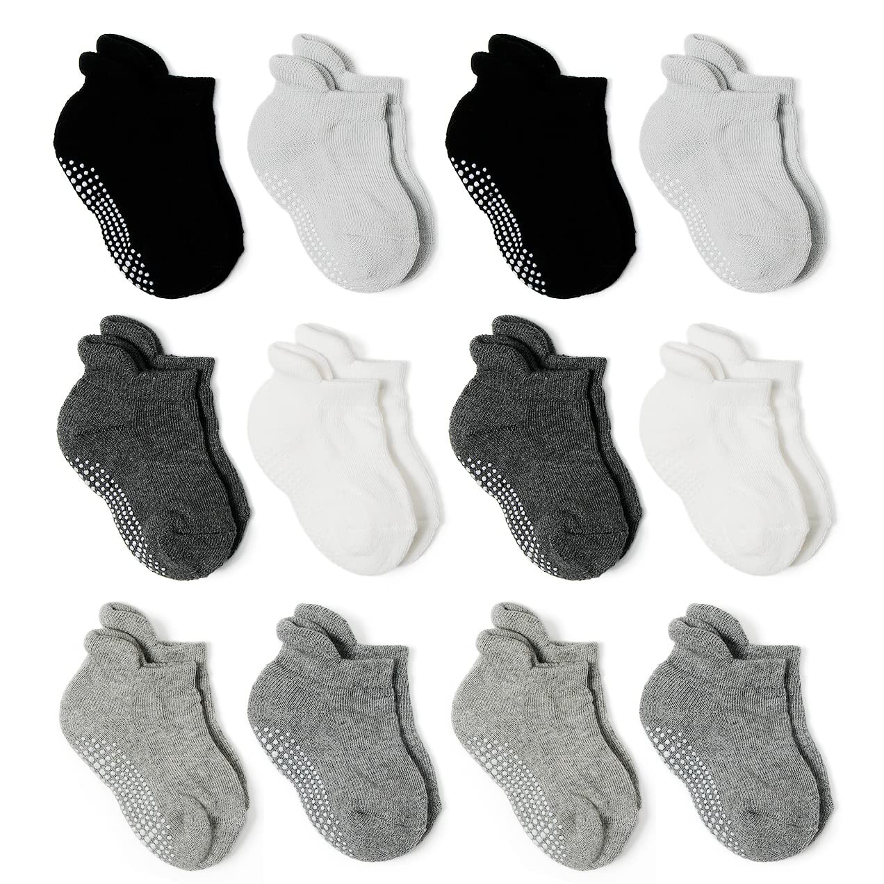 Epeius Baby Socks Toddler Non-Slip Socksthick Cotton Ankle Socks With Grips Kids Boys Girls Cozy Cushion Low Cut Socks 12 Pack,B