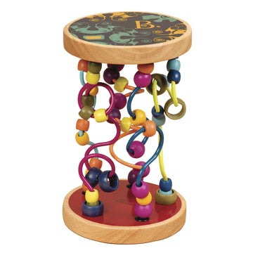 B. toys - Loopty Lo Wooden Rolling Toy - Developmental Bead Maze - Wooden Wire Maze - Crawling Rolling Toy- 47 Beads & 5 Mazes -