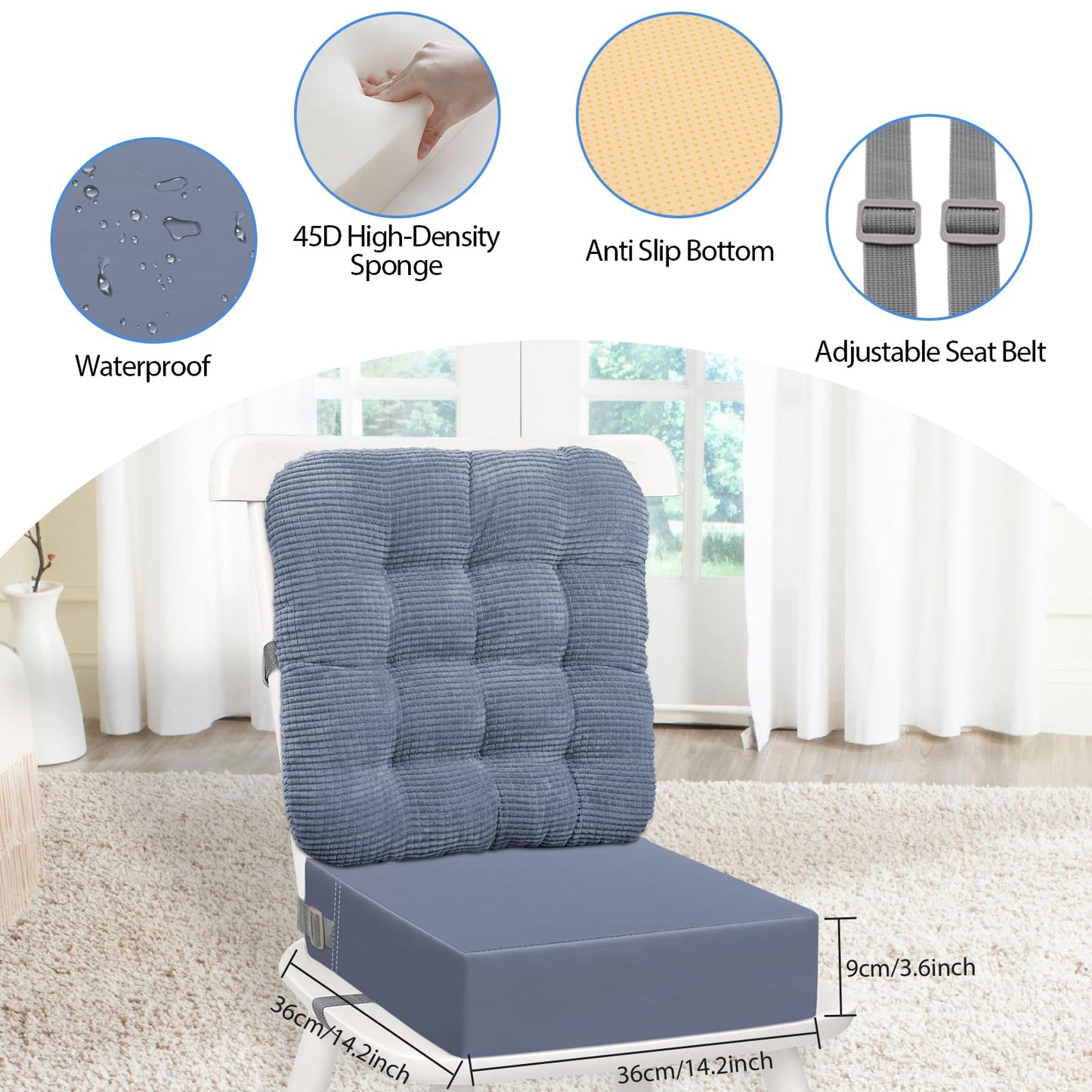 Booster Seat For Kitchen Chair - 2Pcs Toddler Booster Seat For Dining Table Adjustable Safety Belts & Non-Slip Bottom, Pu Waterp