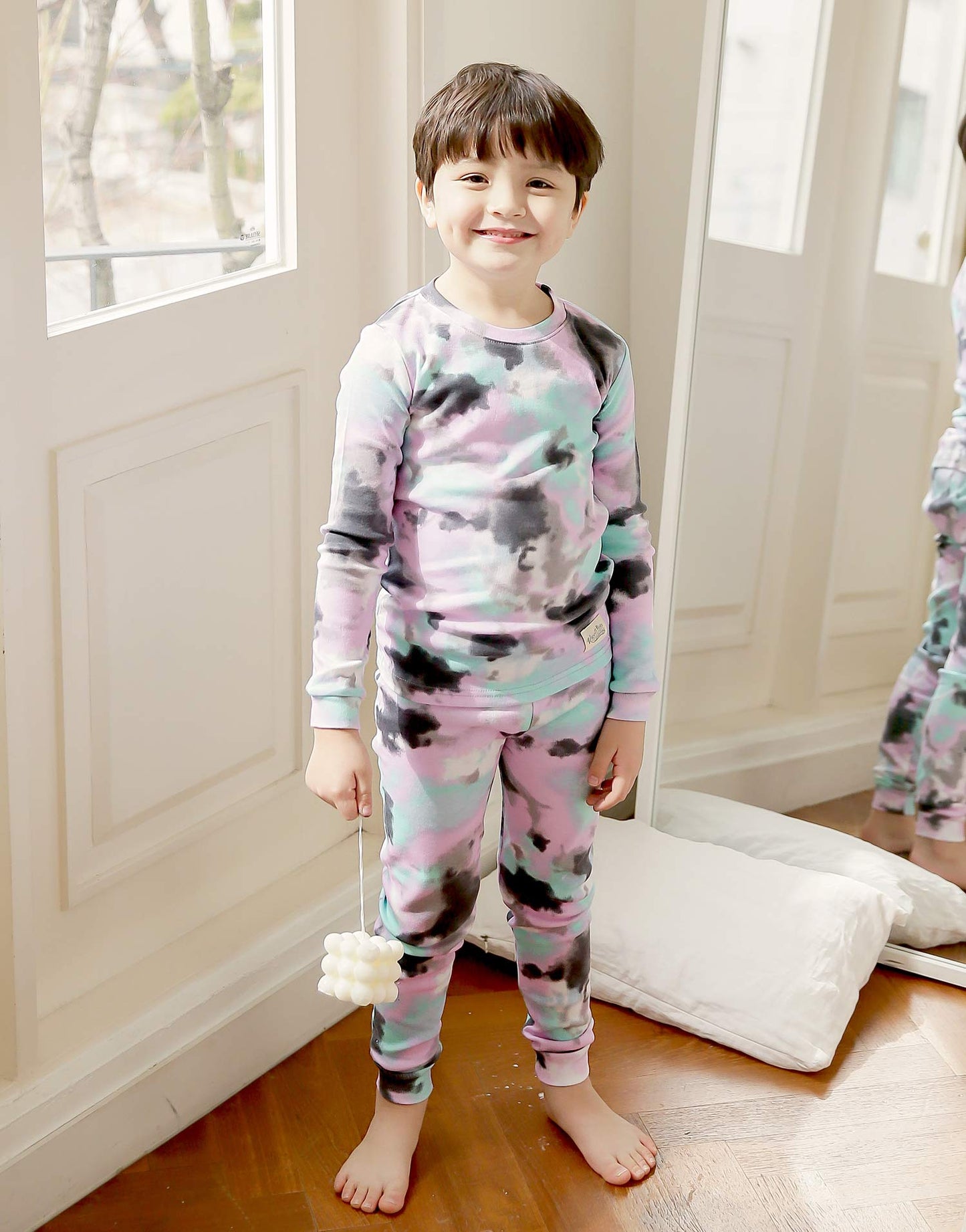 Vaenait Baby Kids Junior 100% Cotton Sleepwear Pajamas 2Pcs Set Tiedye-Lavenderblack-247 S
