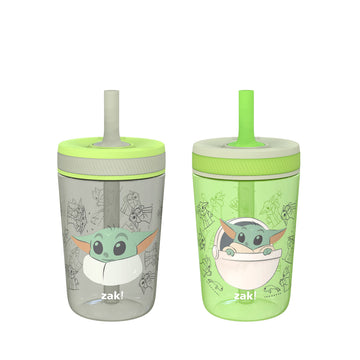 Zak Designs Star Wars The Mandalorian Kelso Toddler Cups For Travel or At Home, 15oz 2-Pack Durable Plastic Sippy Cups With Leak