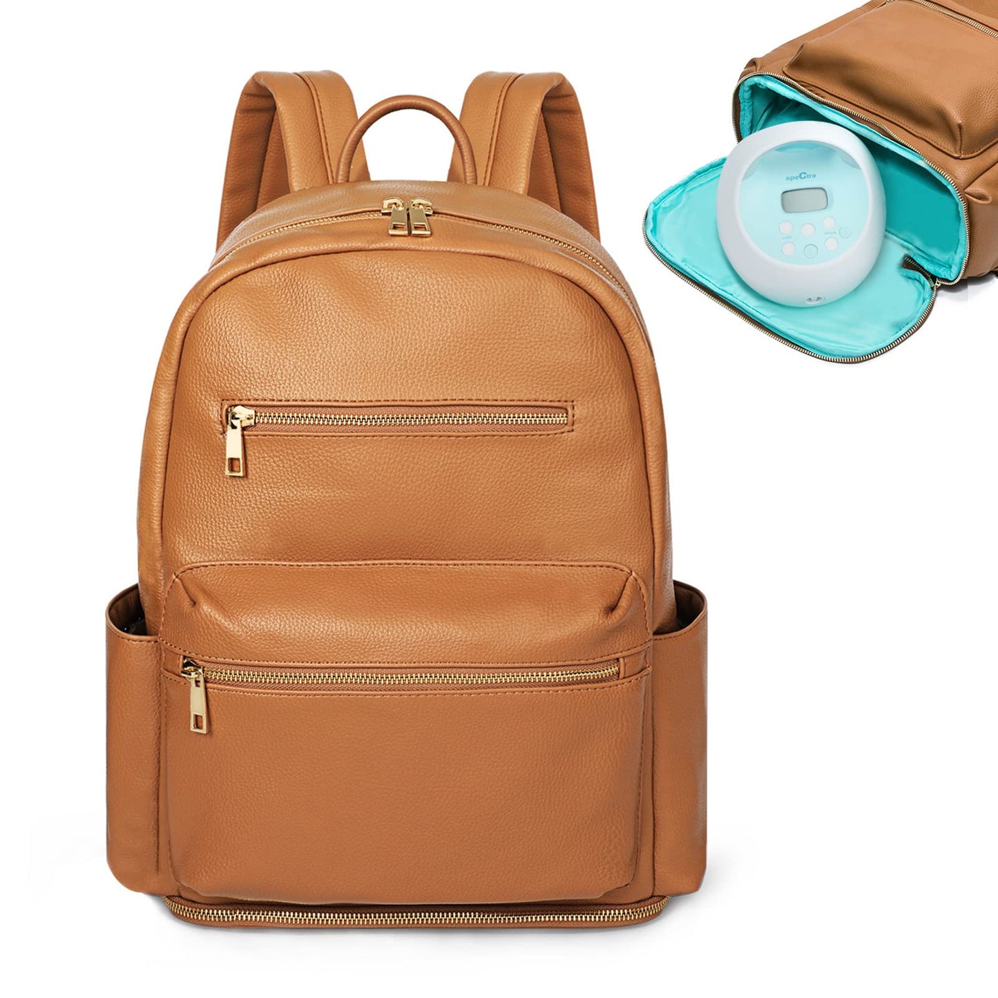 Mominside Diaper Bag Backpack, Leather Backpack Fit Most Breast Pumps, Breast Pump Bag Mommy Bag For Mom, With 13 Inch Laptop Sl