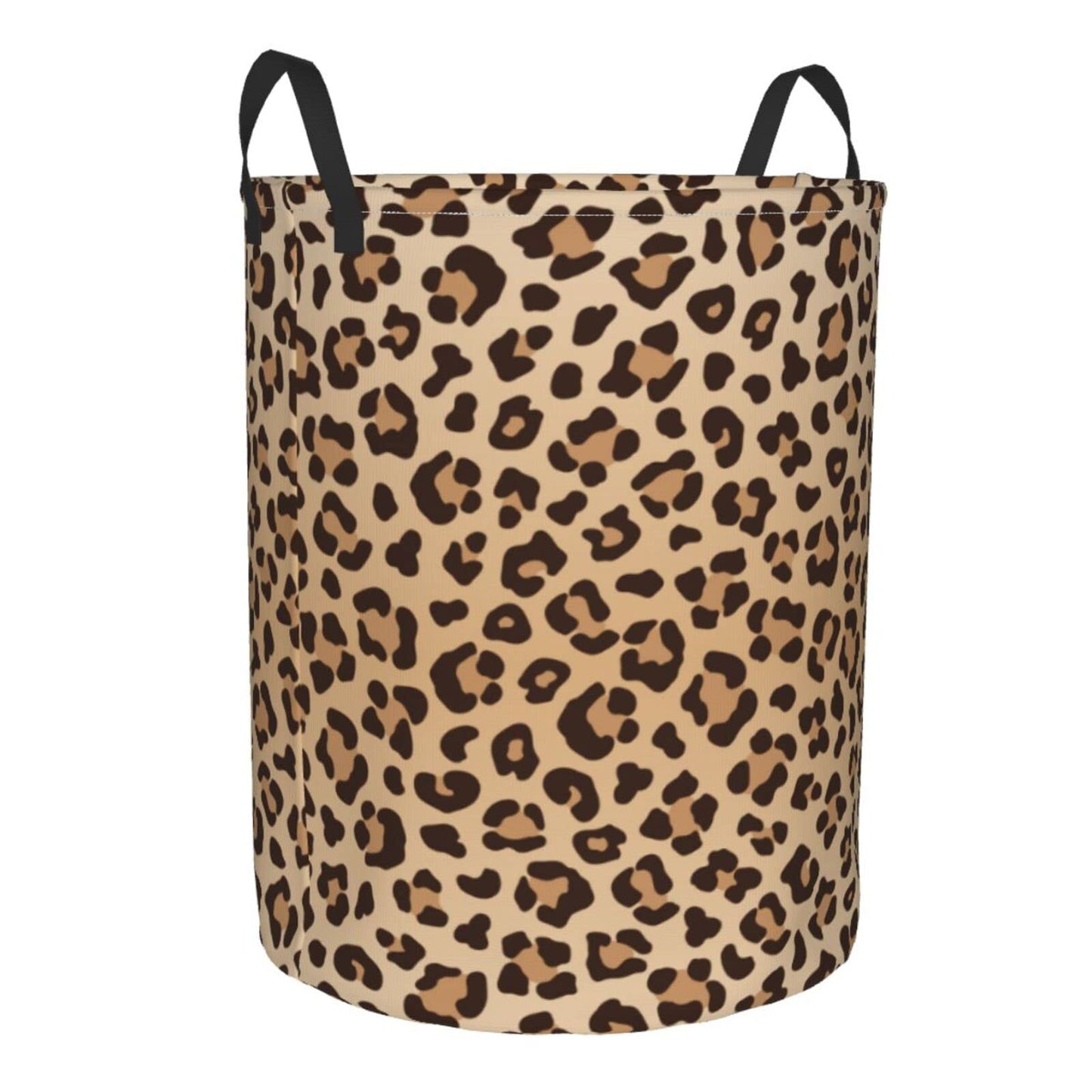 Gbuzozie Leopard Print Round Laundry Hamper Animal Skin Texture Storage Basket Toys Clothes Organizer Bin For Home Bathroom Bedr