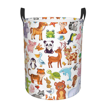 Pevtufa Animal Cartoon Style Foldable Laundry Basket Organizer,Fabric Clothes Toy Storage Basket Nursery Hamper Storage Bin For 