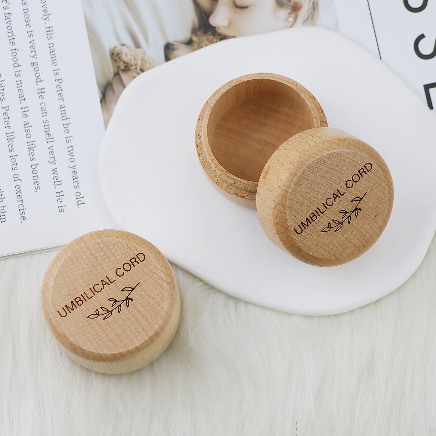 Thootyriaf Wooden Baby Fetal Hair/Umbilical Cord Memorial Box - Carved Memorial Box For Newborn Christening - Baby Gift (2Pcs)