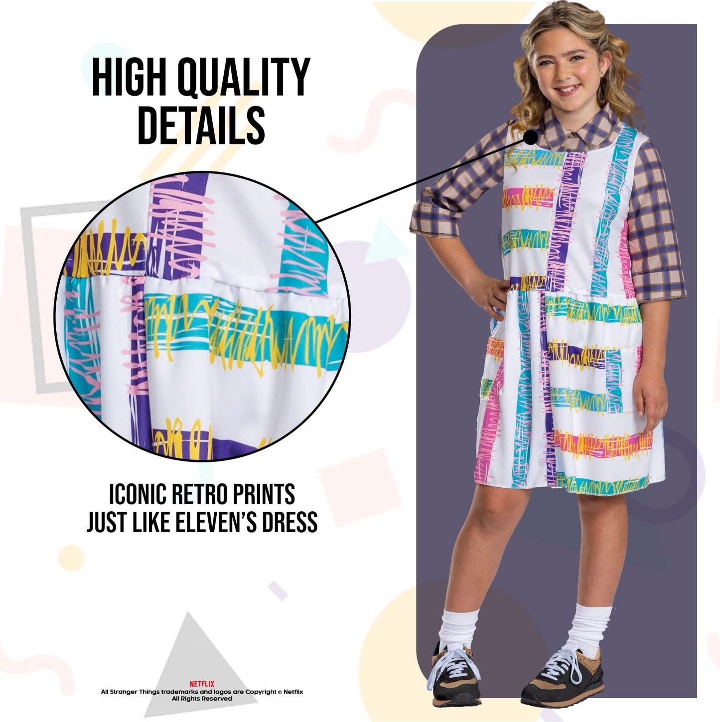 Eleven Costume For Kids, Official Stranger Things Costume Dress, Child Size Large (10-12)