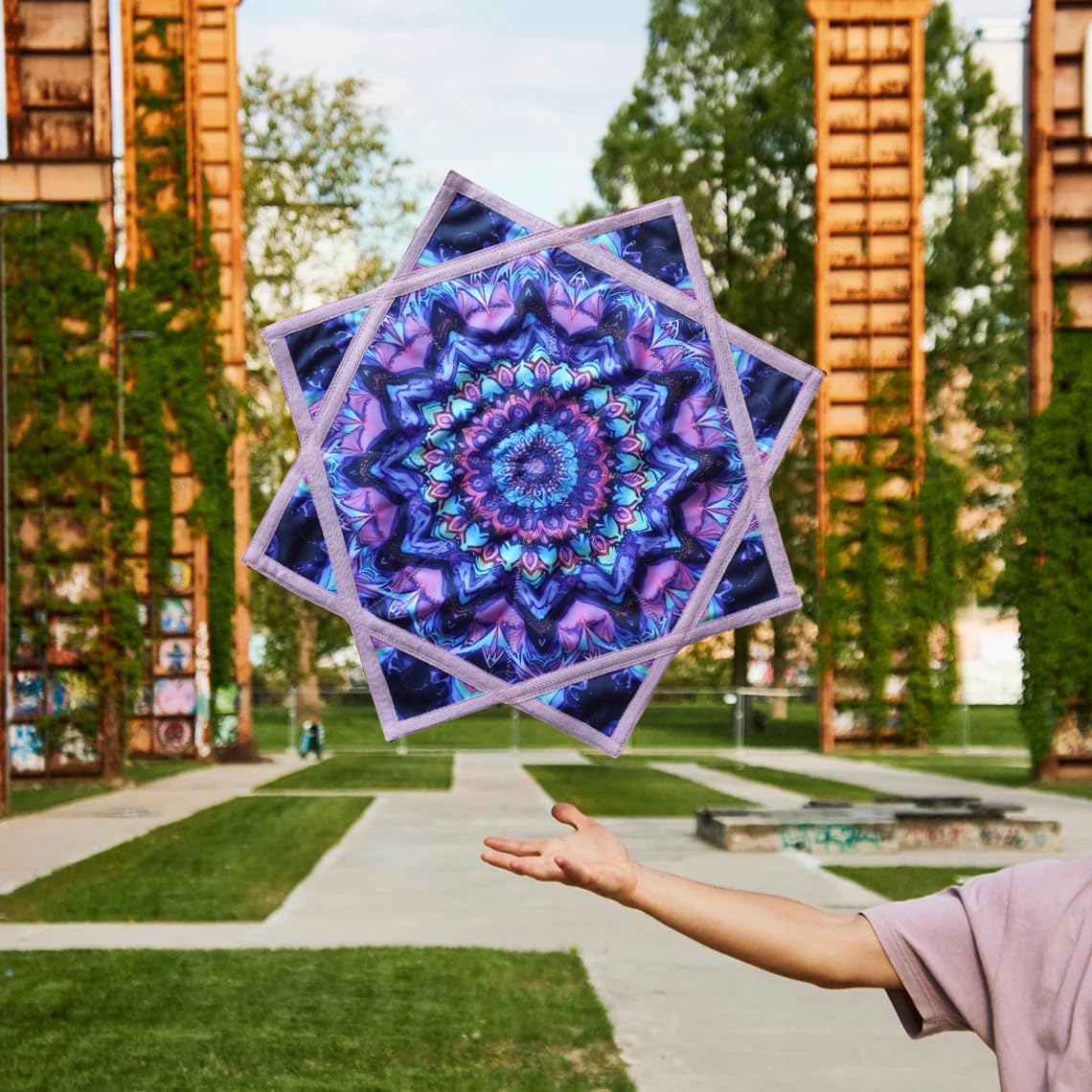 BVCY Flow Star(UV Reactive) Spinning Cloth Beginners Juggling and Skill Toy Easy to Rotate Double Sided Printing Dapo Star Blue&