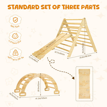 Cozibb Pikler Triangle Set, 5 In 1 Large Wooden Montessori Climbing Toys, Toddlers Indoor Playground, Baby Climbing Set With Ram