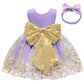 Infant Girls Easter Big Bowknot Dresses Baby Little Girls Tulle Lace Wedding Party Ball Gown Dress (Purple,60)
