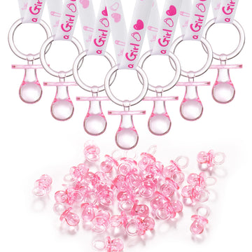 24 Baby Shower Pacifiers Necklace For Girl, 30 Mini Acrylic Pacifiers Charm Party Favors Decorations (Pink)
