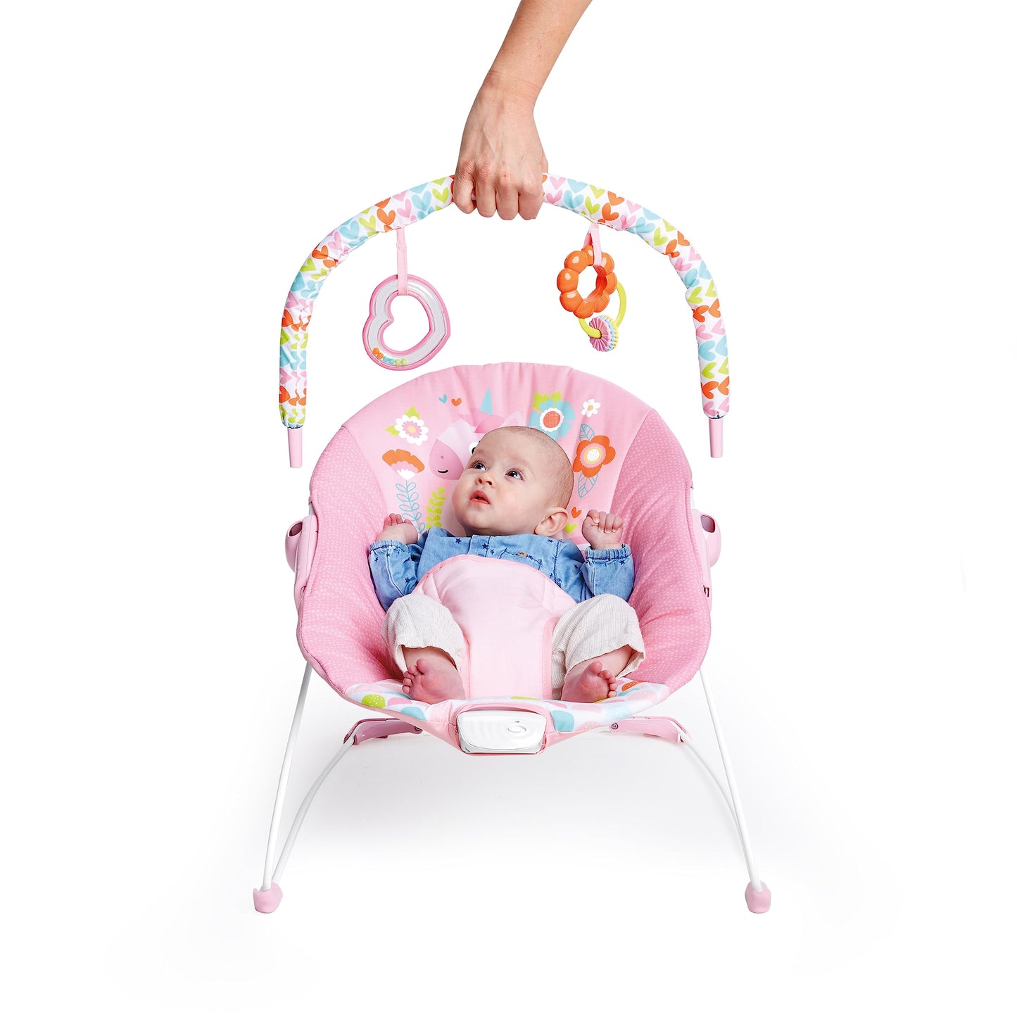 Bright Starts Baby Bouncer Soothing Vibrations Infant Seat - Removable -Toy Bar, Nonslip Feet, 0-6 Months Up to 20 lbs (Fancy Fa