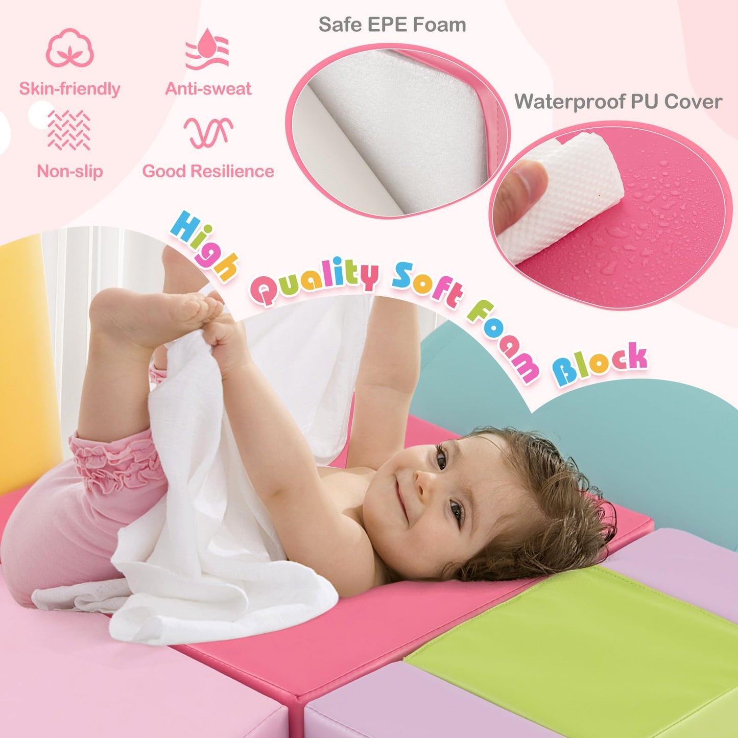 Kotek 6-Piece Climb And Crawl Foam Play Set, Soft Play Foam Blocks To Climbing, Crawling, Sliding, Indoor Playground Activity Pl