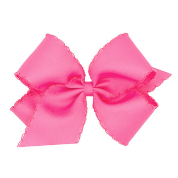 Wee Ones Girls' Grosgrain Bow With Matching Moonstitch Edge On A Weestay No-Slip Hair Clip, King, Hot Pink