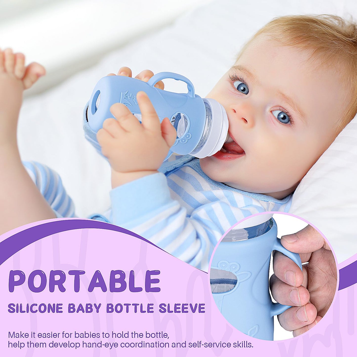 Desing Wish 3 Pack 8Oz Silicone Sleeves With Handles For Avent Glass Natural Baby Bottles, Anti Breakage Protective Sleeves Comp