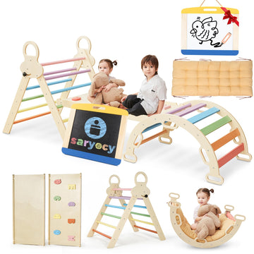 Saryocy Pikler Triangle Set For Kids, 8 In 1 Colorful Montessori Large Climbing Toys For Toddlers 1-6 Inside With Arch, Ramp And