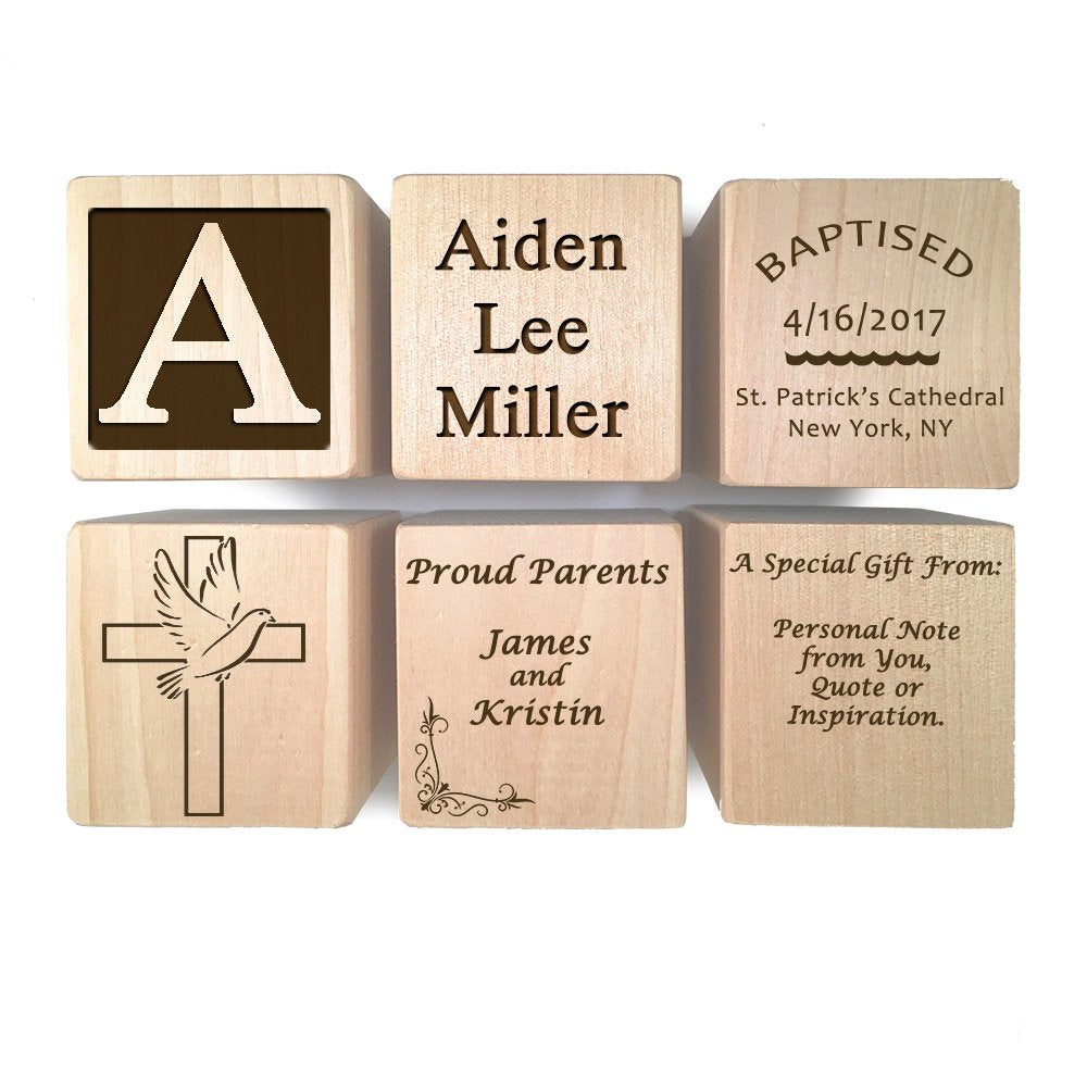 Glitzby Baptism - Christening - Dedication Keepsake - Personalized Baby Block Baptizm Gift Custom Engraved Wooden Baby Block For